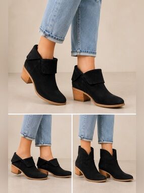NORDSTROM Black Suede Ankle Bootie Convertible Western Boho Festival Size 10